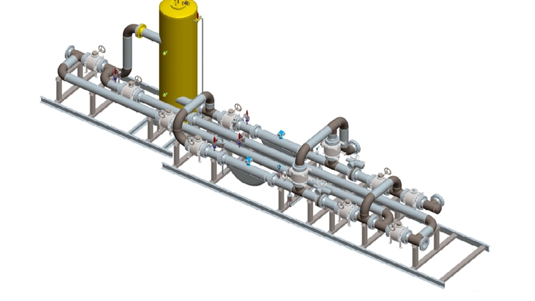 Desenho de um skid de carga/descarga típico para embarcações