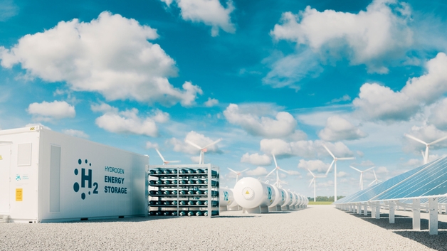Sistema moderno de armazenamento de energia de hidrogênio com usina de energia solar e parque de turbinas eólicas